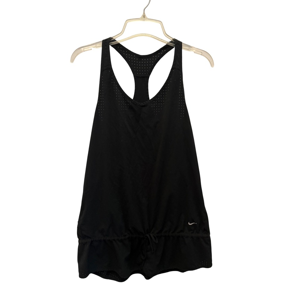 Nike Dri-FIT Women Black Running‎ Tank Top Racerback Drawstring Hem Size Large